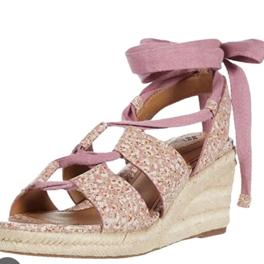 New Patricia Nash Pink Floral Espadrille Wedge Sandals Ankle Wrap‎ Size 6.5